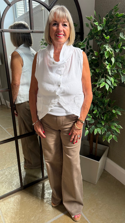 WHITE LINEN COWL WAISTCOAT TOP