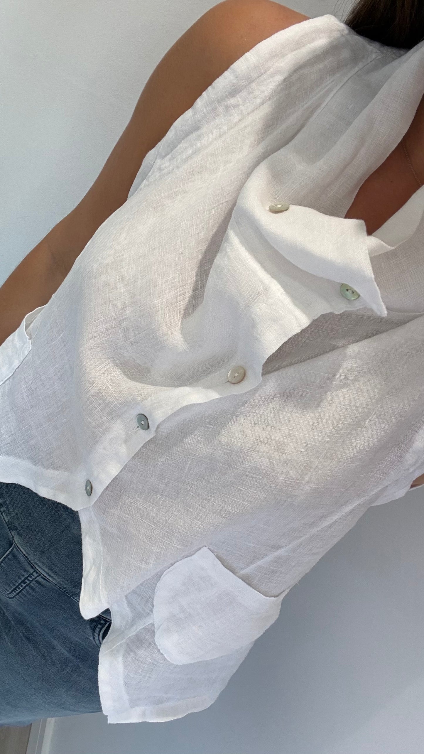 WHITE LINEN COWL WAISTCOAT TOP